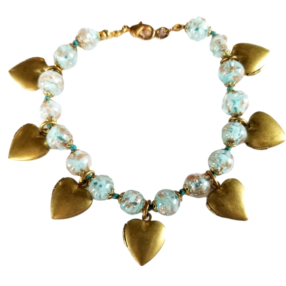 Hand Crafted Repurposed Vintage Art Glass Locket Bracelet - Picture 2 of 12